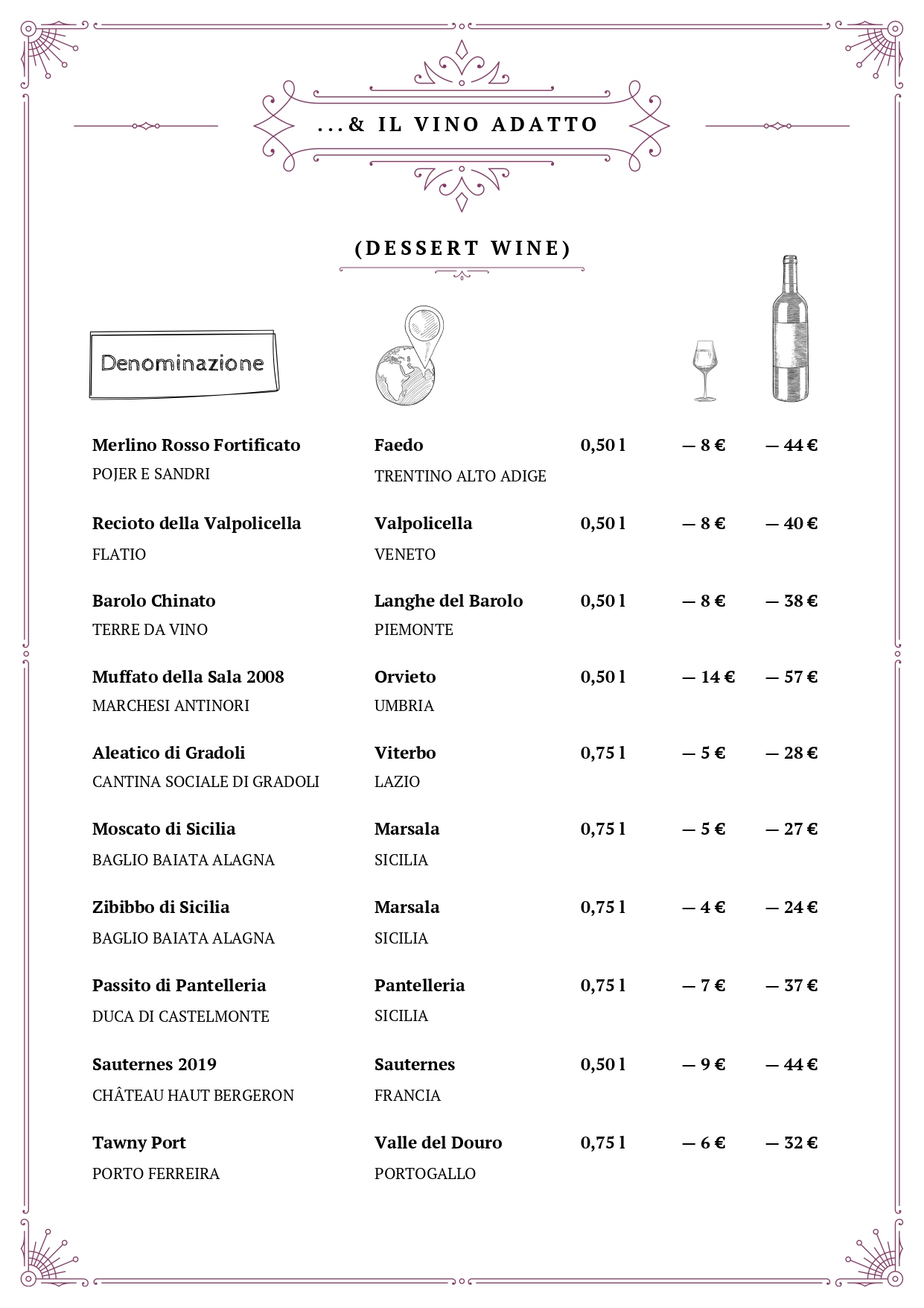 belcore restaurant - menu vini